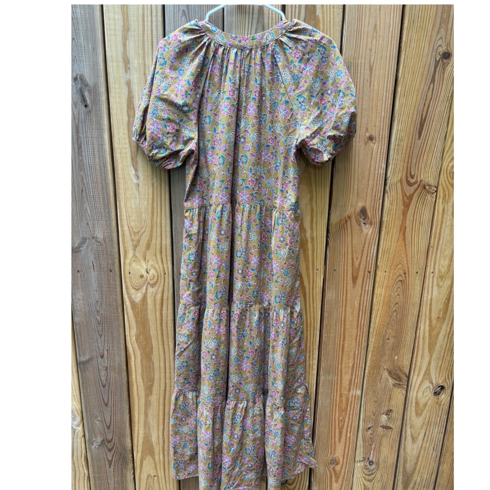 PINCH Floral Paisley Cotton Tiered Midi Dress Puff Sleeve Cottagecore Boho  M - Picture 3 of 7